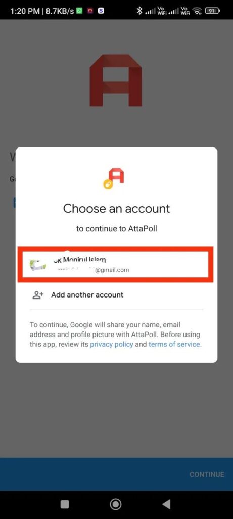 Login With Google in AttaPoll Referral Code