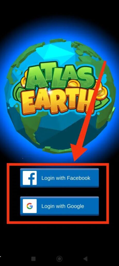 Atlas Earth sign in with a Facebook or Google