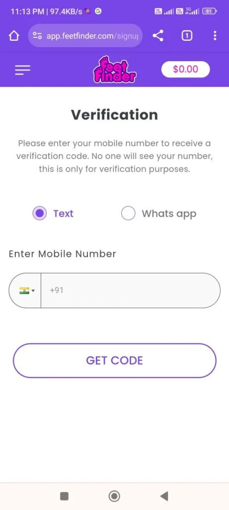 feetfinder mobile verification