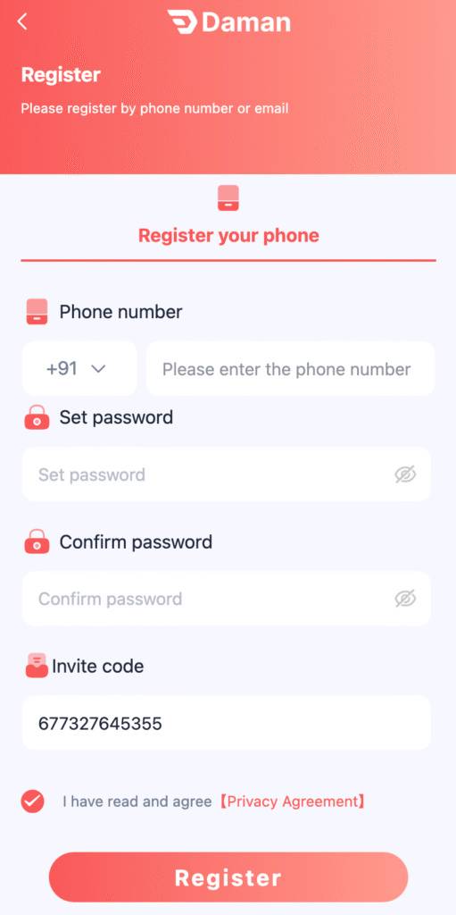 daman signup apply code