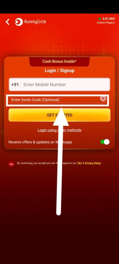 rummycercle enter referral code