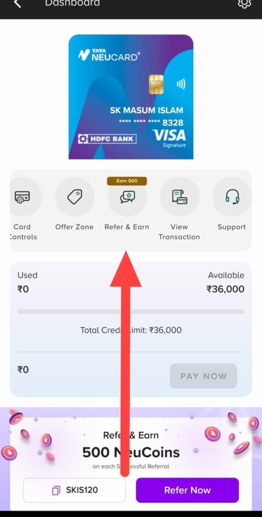 tata neu card refer earn